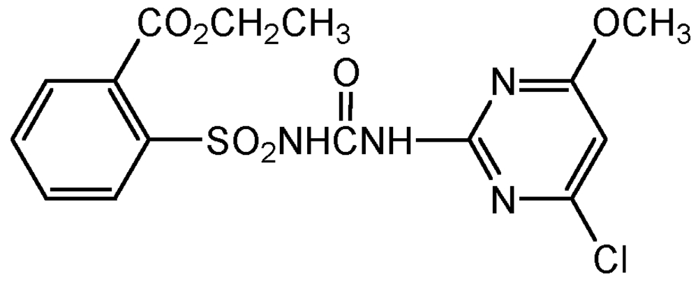 Picture of Chlorimuron ethyl ; Ethyl-2-[[[[(4-chloro-6-methoxy-2-pyrimidinyl)amino]carbonyl]ami; Classic 25 DF Weed Killer®; PS-1081