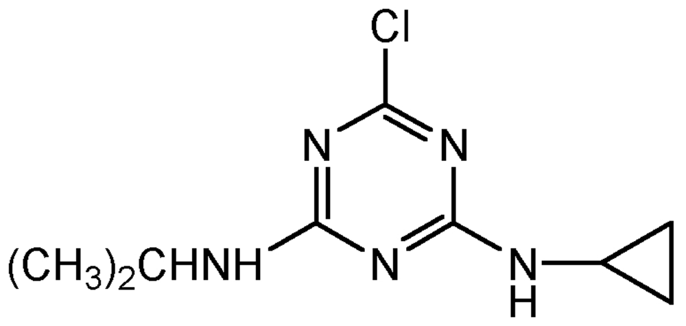 Picture of Cyprazine ; 2-Chloro-4-(cyclopropylamino)-6-(isopropylamino)-s-triazine; PS-2104