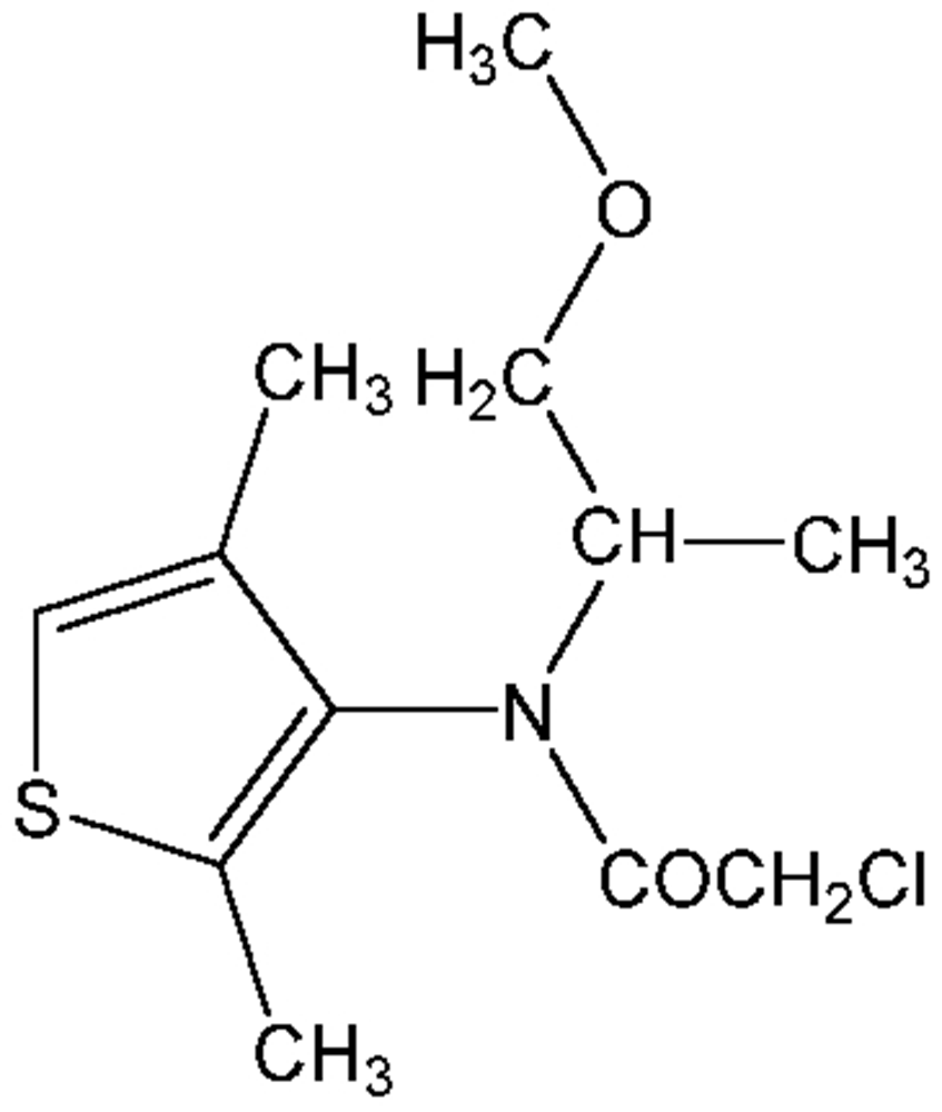 Picture of Dimethenamid ; Frontier®; (RS)-2-Chloro-N-(2;4-dimethyl-3-thienyl)-N-(2-methoxy-1-methylet; PS-2161