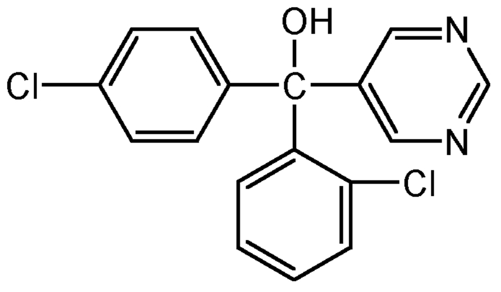 Picture of Fenarimol ; a-(2-Chlorophenyl)-a-(4-chlorophenyl)-5-(pyrimidine; Bloc®; Rubigan®; PS-1073; F2230