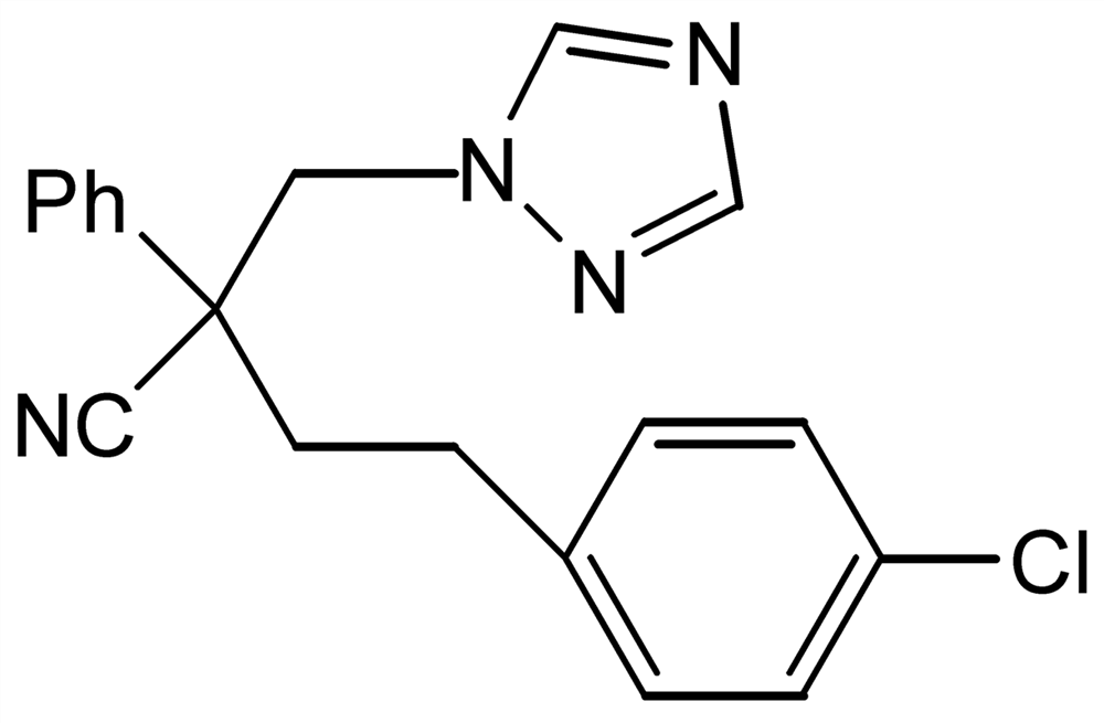 Picture of Fenbuconazole ; Indar®; Enable®; Govern®; 4-(4-Chlorophenyl)-2-phenyl-2-[1H-1;2;4-triazol-1-yl)methyl]buta; alpha-(3-(4-Chlorophenyl)ethyl-alpha-phenyl-(1H-1;2;4-triazole)-; PS-2072