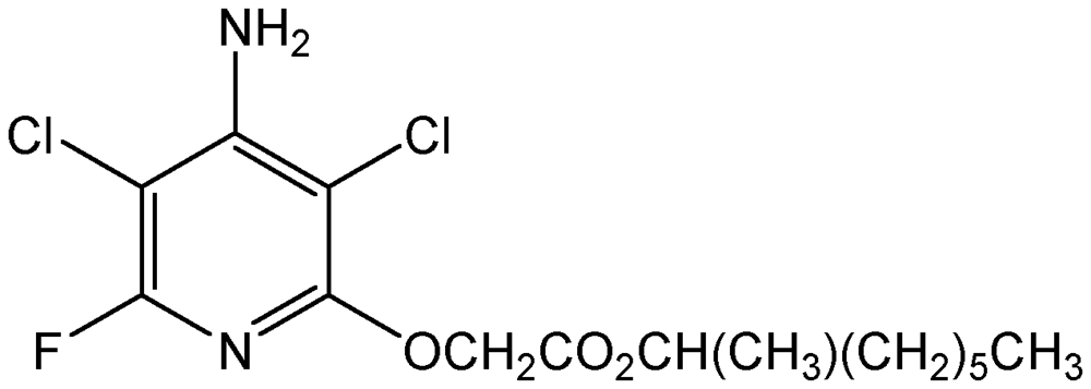 Picture of Fluroxypyr-meptyl ; Vista®; Dowco 433®; Starane 250®; Hurler®; Fluroxypyr-1-methylheptyl ester; ((4-Amino-3;5-dichloro-6-fluoro-2-pyridinyl)oxy)acetic acid; 1-methylheptyl ester acetic acid; PS-2191