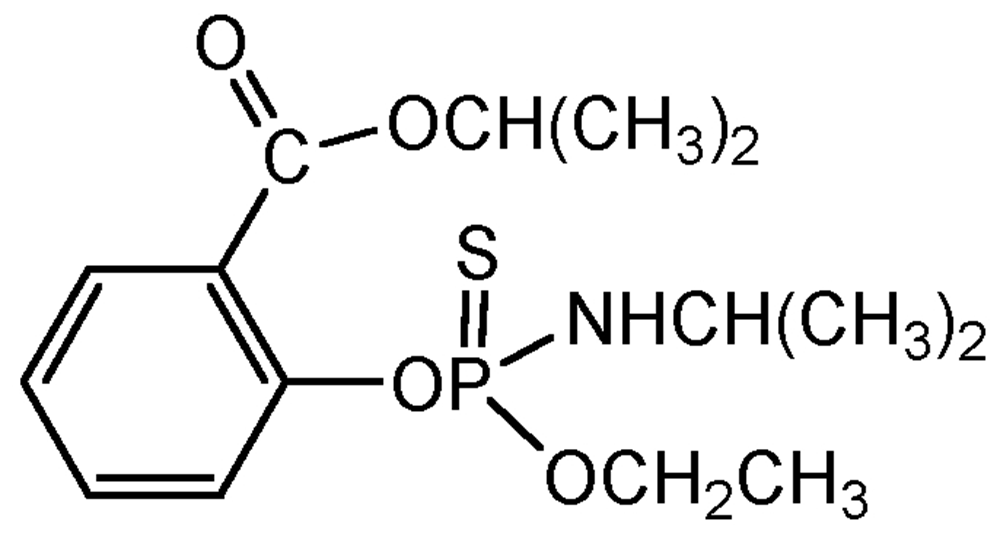 Picture of Isofenphos ; 1-Methylethyl-2-[[ethoxy[(1-methyl ethyl)amino]phophinothioyl]-oxy]benzoate; Amaze®; Oftanol; PS-1003