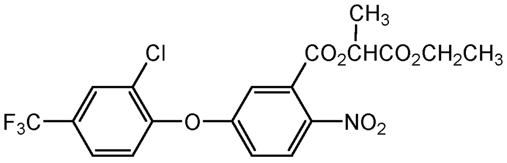 Picture of Lactofen ; Cobra®; Ethyl O-[5-(2-chloro-a;a;atrifluoro-p-tolyloxy)-2-nitrobenzenzoy; PS-2077