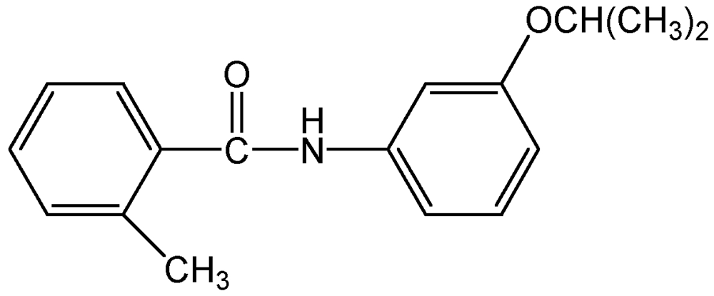 Picture of Mepronil ; Basitac®; 3'-Isopropoxy-2-methylbenzanilide; 2-Methyl-N-(3-(1-methylethoxy)phenyl) benzamide ; PS-2227