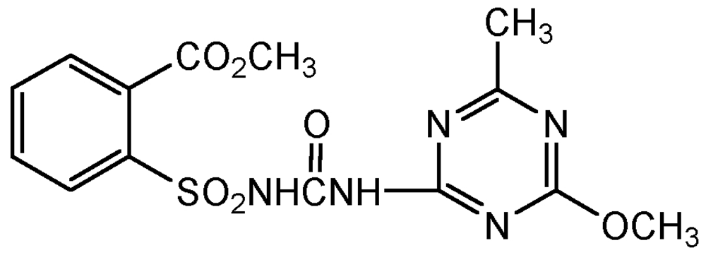 Picture of Metsulfuron methyl ; Methyl 2[[[[(4-methoxy-6-methyl-1.3.5-triazin-2-yl)amino]carbony; Ally 60 DF Weed Killer®; PS-1078