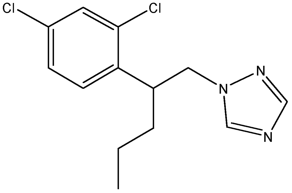 Picture of Penconazole ; Ofir®; Onmex®; Pine gel; Regal gel; Topaz®; 1-(2-(2;4-Dichlorophenyl)pentyl)-1H-1;2;4-triazole; PS-2207