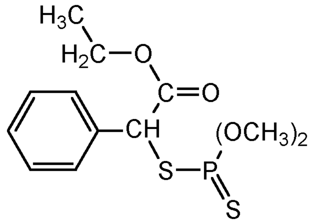Picture of Phenthoate ; Ethyl-2-dimethoxyphosphinothioylthio(phenyl)acetate; Cidial®; Elsan®; Papthion®; Kap®; PS-2025