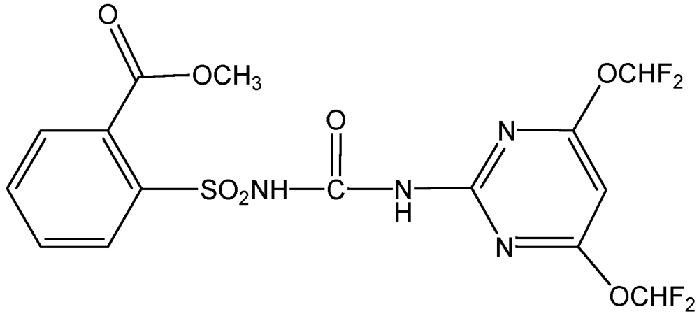 Picture of Primisulfuron-methyl ; Beacon®; Primisulfuron; Rifle®; 2-[4;6-bis(Difluoromethoxy)pyrimidin-2-ylcarbamoylsulfamoyl]benz; PS-2169