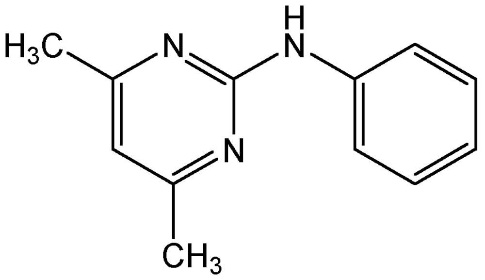 Picture of Pyrimethanil ; N-(4;6-Dimethylpyrimidin-2-yl)aniline; PS-2251