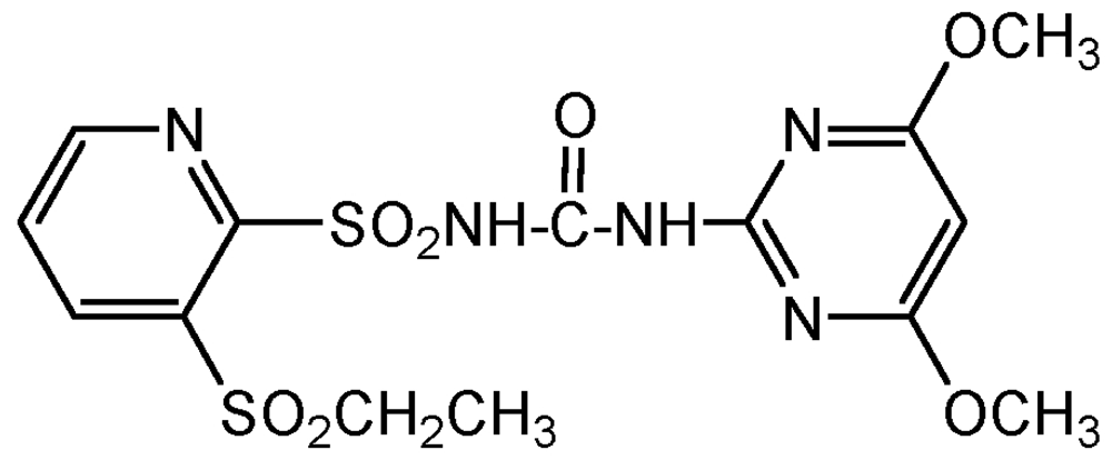 Picture of Rimsulfuron ; 1-(4;6-Dimethoxypyrimidin-2-yl)-3-(3-ethylsulfonyl-2-pyridylsulf; Titus®; Matrix®; PS-2118