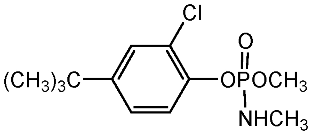 Picture of Ruelene (TM) ; 4-tert-Butyl-2-chlorophenylmethyl-Nmethyl-phosphoramidate; Montrel; Crufomate; PS-607
