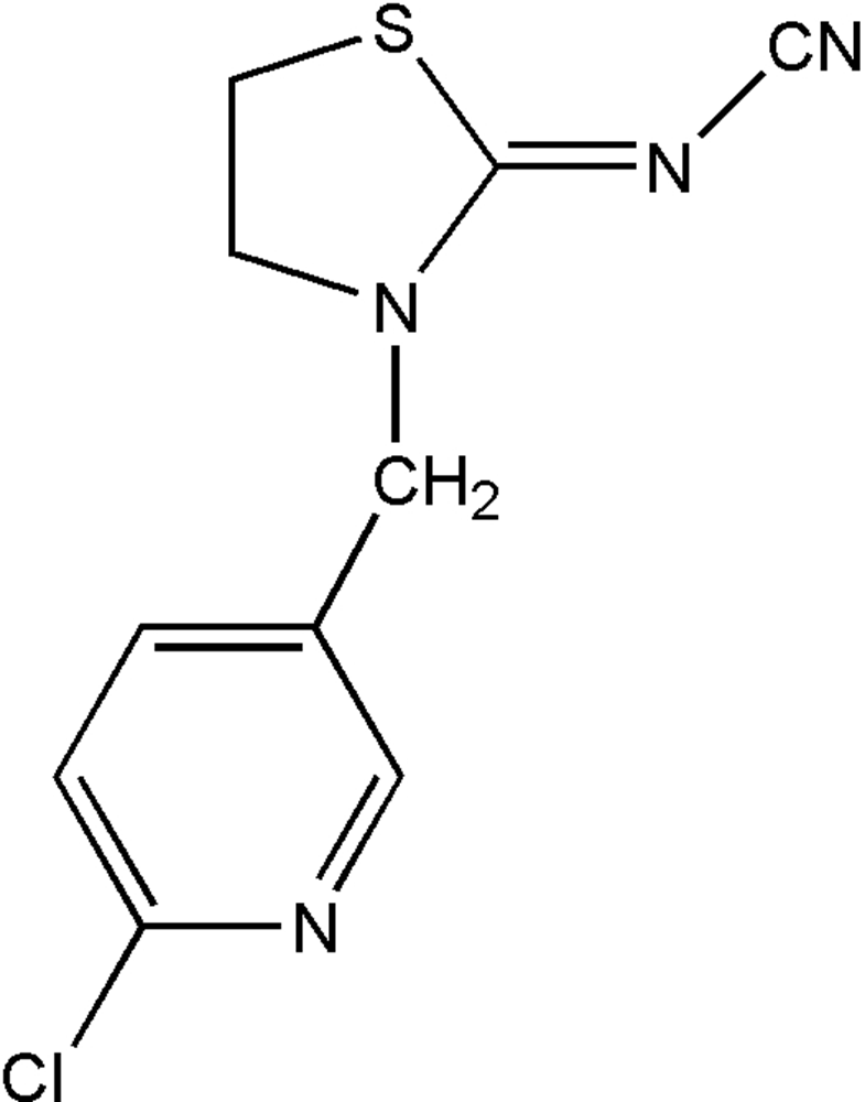 Picture of Thiacloprid ; (3-((6-Chloro-3-pyridinyl)methyl)-2-thiazolidinylidene)cyanamide; PS-2262