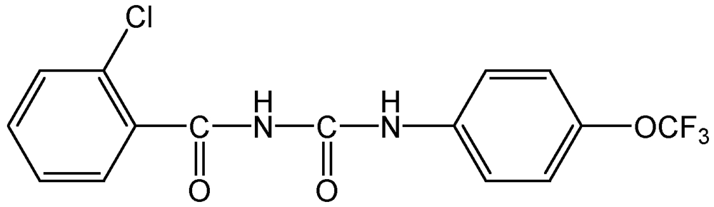Picture of Triflumuron ; Alsystine®; Starycide®; Bolstar®; Baycidal®; Mascot®; Trifluron; 2-Chloro-N-(((4-(trifluoromethoxy)phenyl)amino)carbonyl)benzamid; PS-2176
