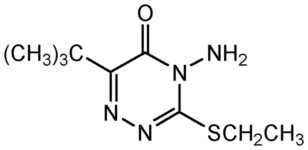 Picture of Ethiozin; 4-Amino-6-(1;1-dimethylethyl)-3-(ethylthio)-1;2;4-triazin-5(4H)-; Ethiozin®; Ebuzin®; Lektan®; PS-1092