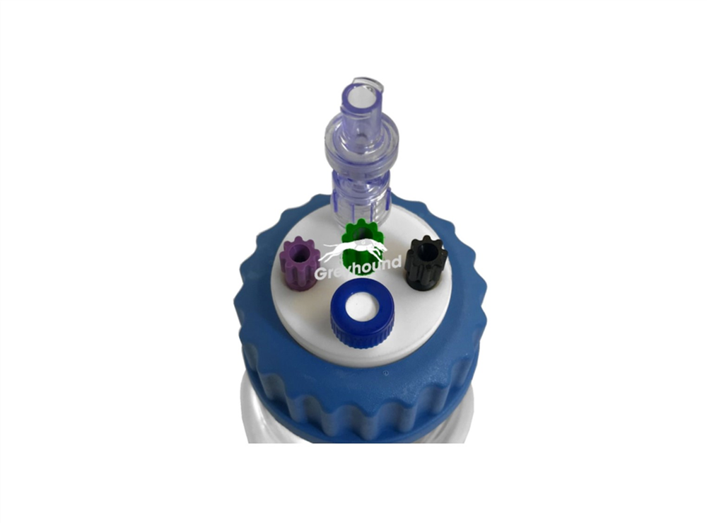 Picture of Smart Healthy Cap GL45 with 3 Universal connectors (1/8" to 1/16"), 1 septum port and 1 air check valve