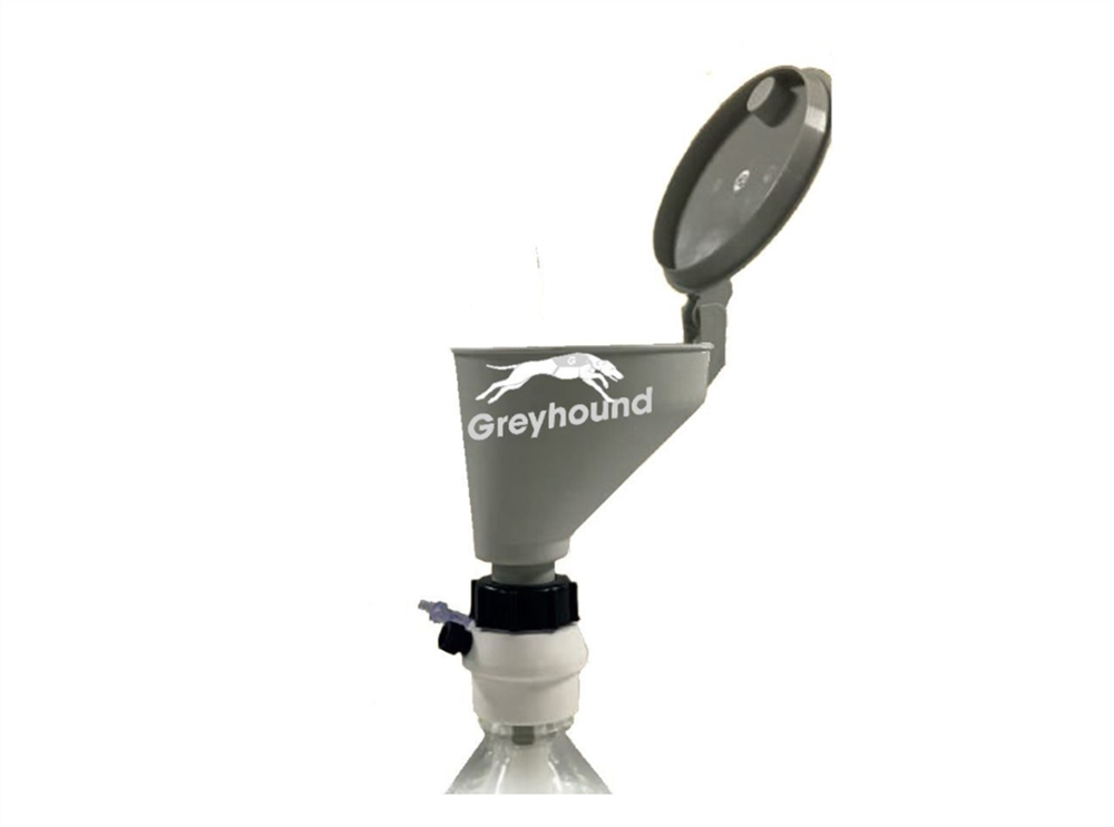 Picture of Smart Healthy Cap funnel with hinged lid for GL45 Duran bottle with 1 connector (1/4") and 1 air check valve
