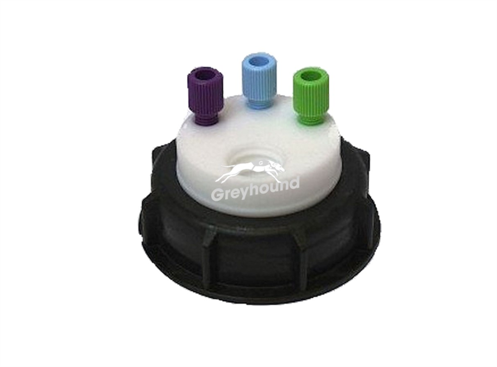 Picture of Smart Waste Cap S55 with 3 Universal connectors (1/8" to 1/16") and 1 charcoal cartridge filter port