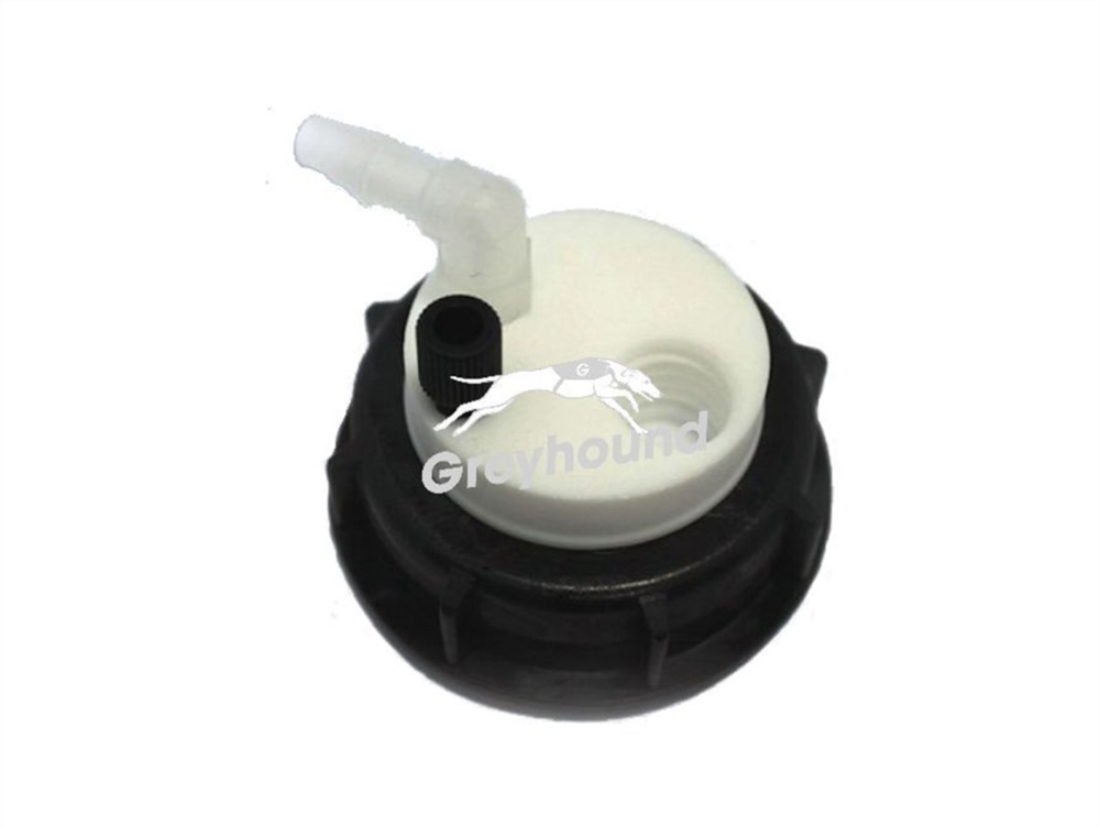 Picture of Smart Waste Cap S60 with 1 Universal connector (1/8" to 1/16"), 1 barbed tube fitting (6-9 mm) and 1 charcoal cartridge filter port 
