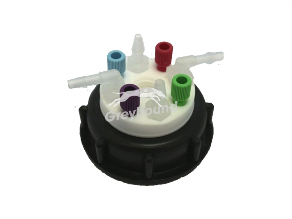 Picture of Smart Waste Cap S60 with 4 Universal connectors (1/8" to 1/16"), 1 barbed tube fitting (6-9 mm)1 charcoal cartridge filter port