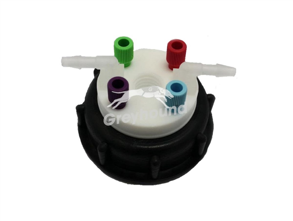 Picture of Smart Waste Cap S60 with 4 Universal connectors (1/8" to 1/16"), 2 barbed tube fittings (6-9 mm)1 charcoal cartridge filter port