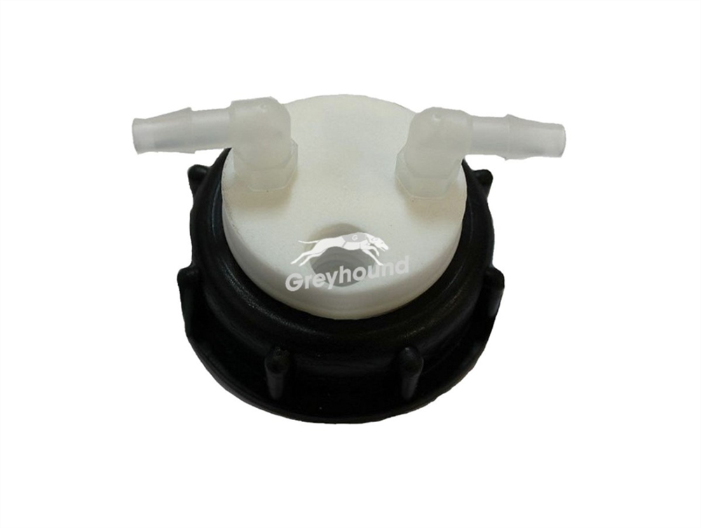 Picture of Smart Waste Cap S60 with 2 barbed tube fittings (6-9 mm) and 1 charcoal cartridge filter port
