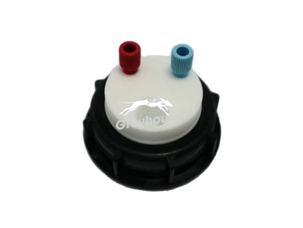 Picture of Smart Waste Cap S90 with 2 Universal connectors (1/8" to 1/16") and 1 charcoal cartridge filter port
