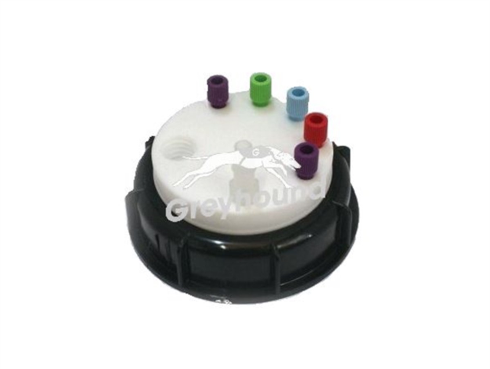 Picture of Smart Waste Cap S90 with 5 Universal connectors (1/8" to 1/16"), 1 barbed tube fitting (6-9 mm) and 1 charcoal cartridge filter port