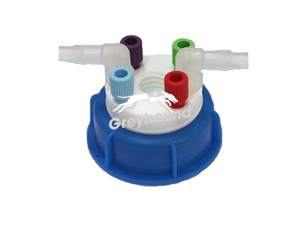 Picture of Smart Waste Cap S50 Burkle can with 4 Universal connectors (1/8" to 1/16"), 2 barbed tube fitting (6-9 mm) and 1 charcoal cartridge filter port