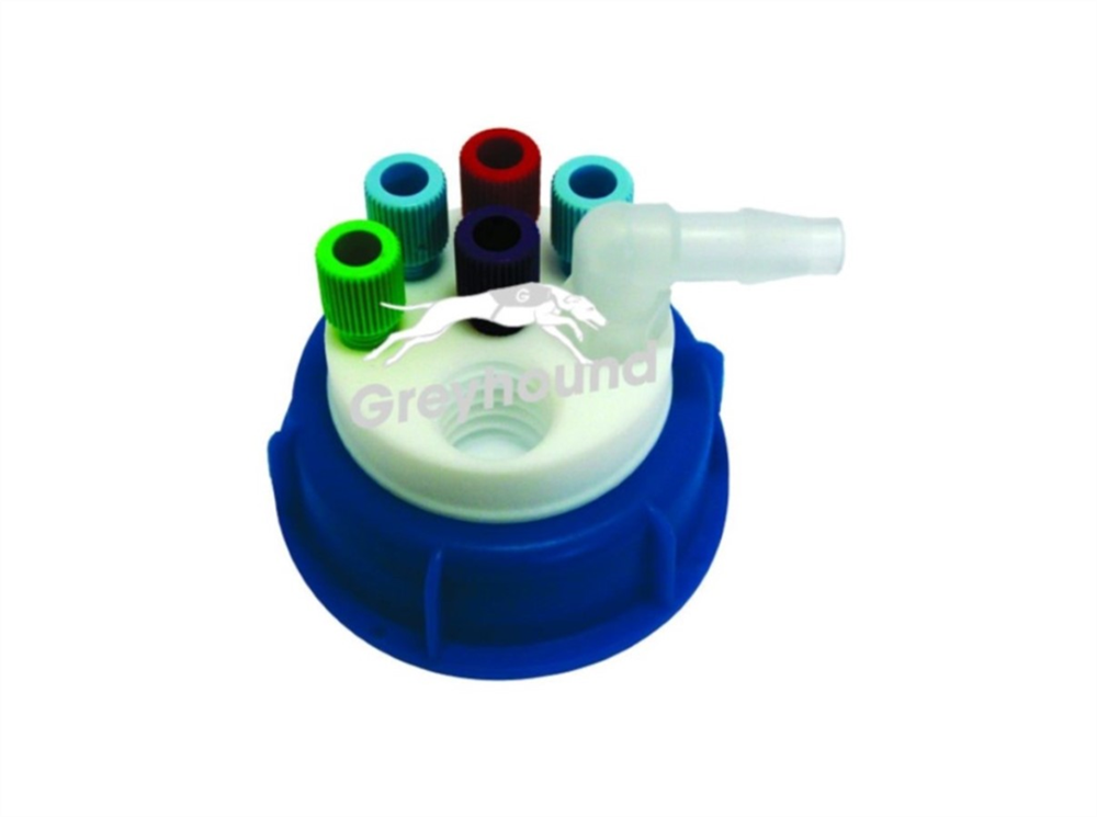 Picture of Smart Waste Cap S50 Burkle can with 5 Universal connectors (1/8" to 1/16"), 1 barbed tube fitting (6-9 mm) and 1 charcoal cartridge filter port