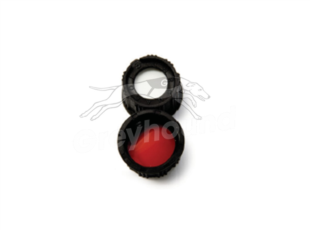 Picture of 13mm Open Top Screw Cap - Black, with 13-425 thread and White Silicone/Red PTFE Liner, for 3.5-HRSV
