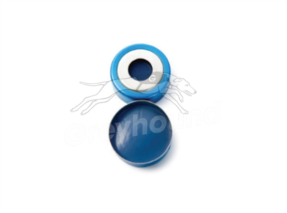Picture of 20mm Crimp Cap, Magnetic Two Part Tin Plate and Blue Aluminium, with Silicone/PTFE Liner