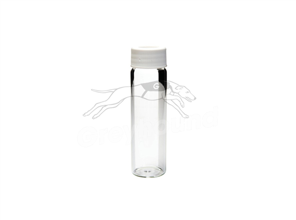 Picture of 40ml TOC <10ppb Certified Clear Glass Vial with 24-414 Open Top Screw Cap, 0.125” PTFE /Silicone Septum and Dust Cap