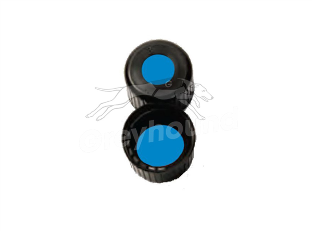 Picture of 8mm Open Top Screw Cap - Black, with Prefitted Blue Silicone/PTFE Liner, 1.2mm thick