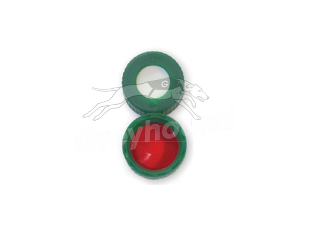 Picture of 9mm Open Top Screw Cap - Green, with Silicone/PTFE Liner, 1mm thick