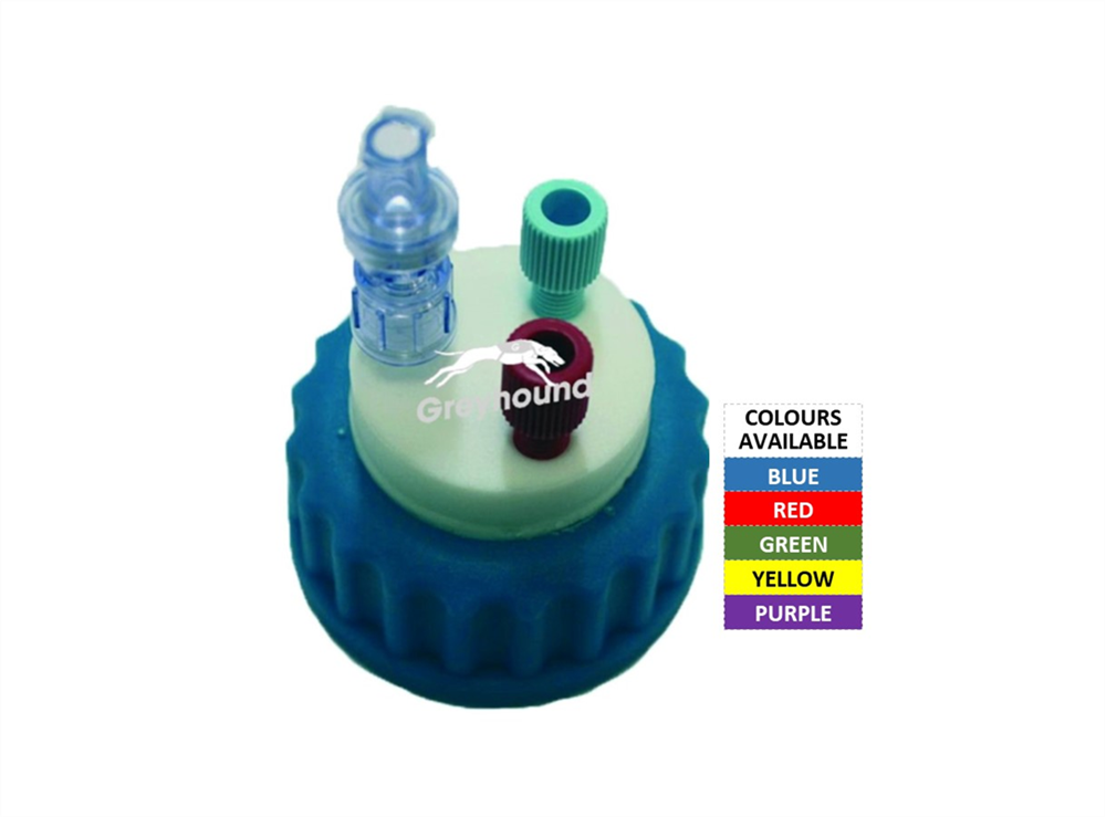Picture of Smart Healthy Cap - Blue, GL45 with 2 Universal connectors (1/8" to 1/16") and 1 air check valve