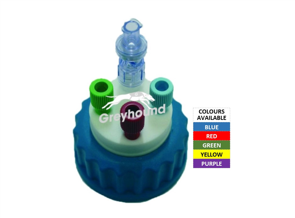 Picture of Smart Healthy Cap - Blue, GL45 with 3 Universal connectors (1/8" to 1/16") and 1 air check valve