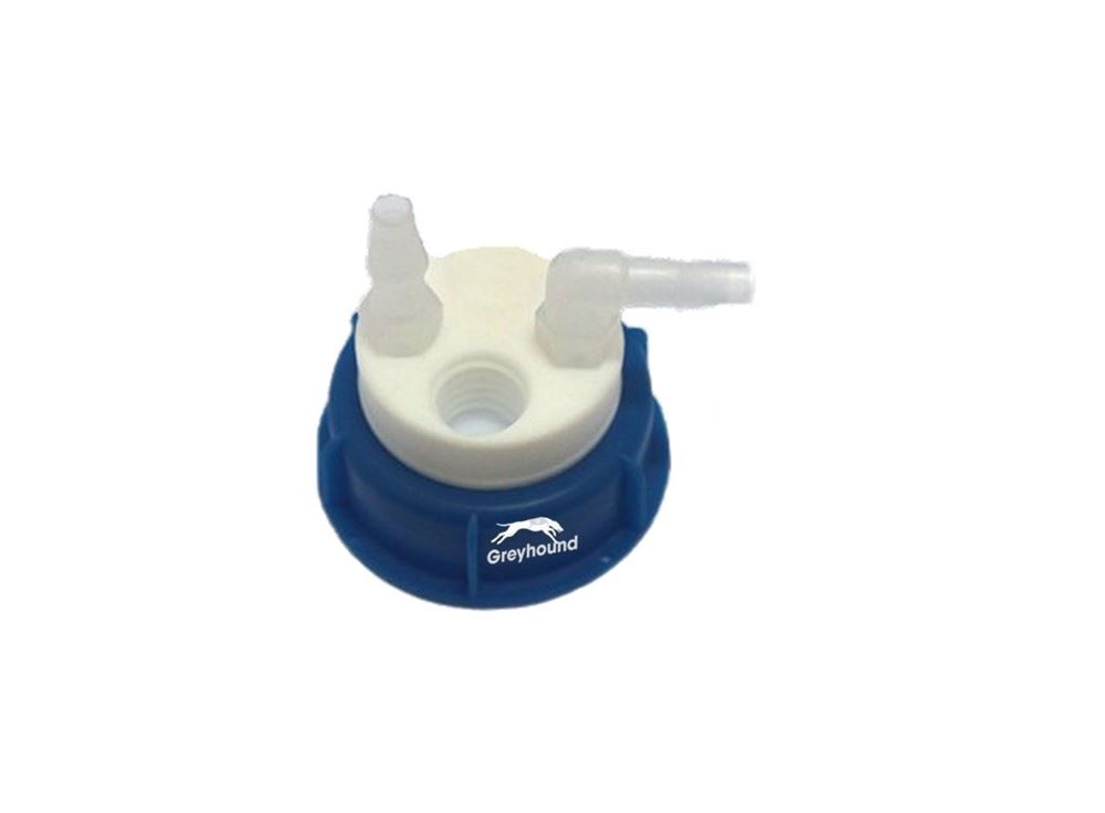 Picture of Smart Waste Cap S50 Burkle can with 2 barbed tube fittings (6-9 mm) and 1 charcoal cartridge filter port