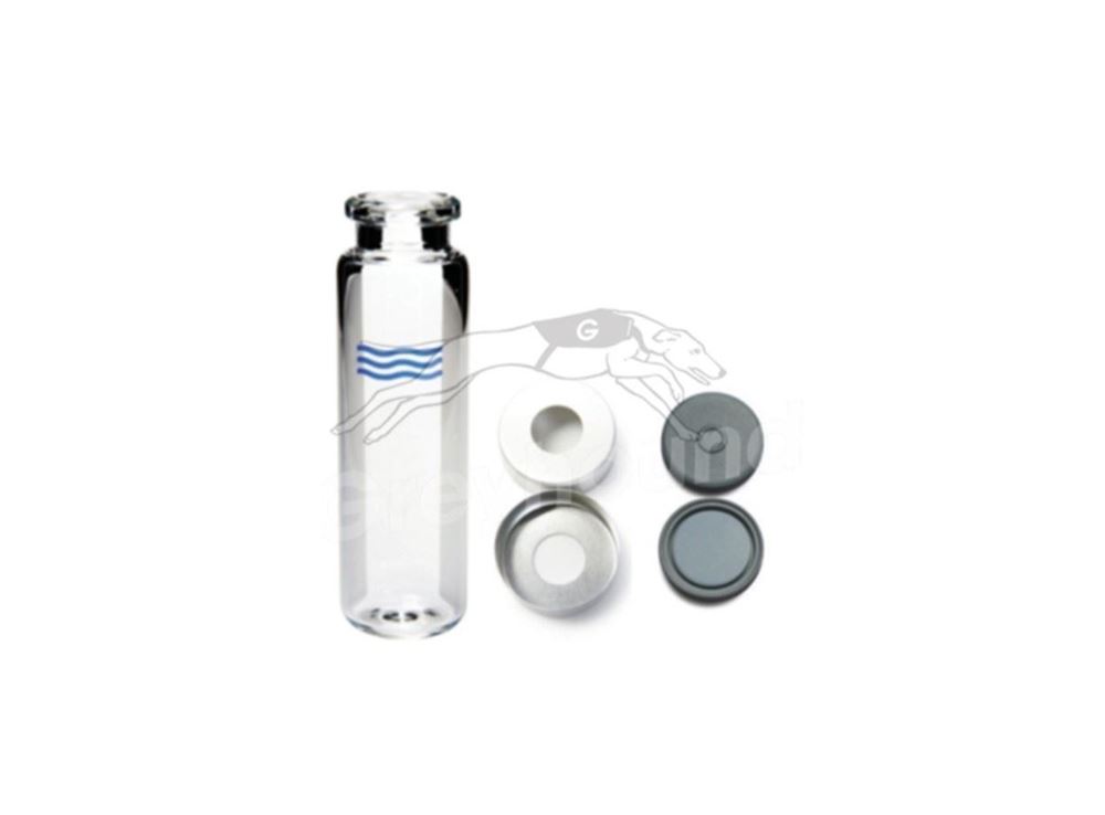 Picture of 20mL Crimp Top Headspace Vial and Cap Combination Pack - Clear Glass with 20mm Open Crimp Cap and Chlorobutyl/PTFE Liner