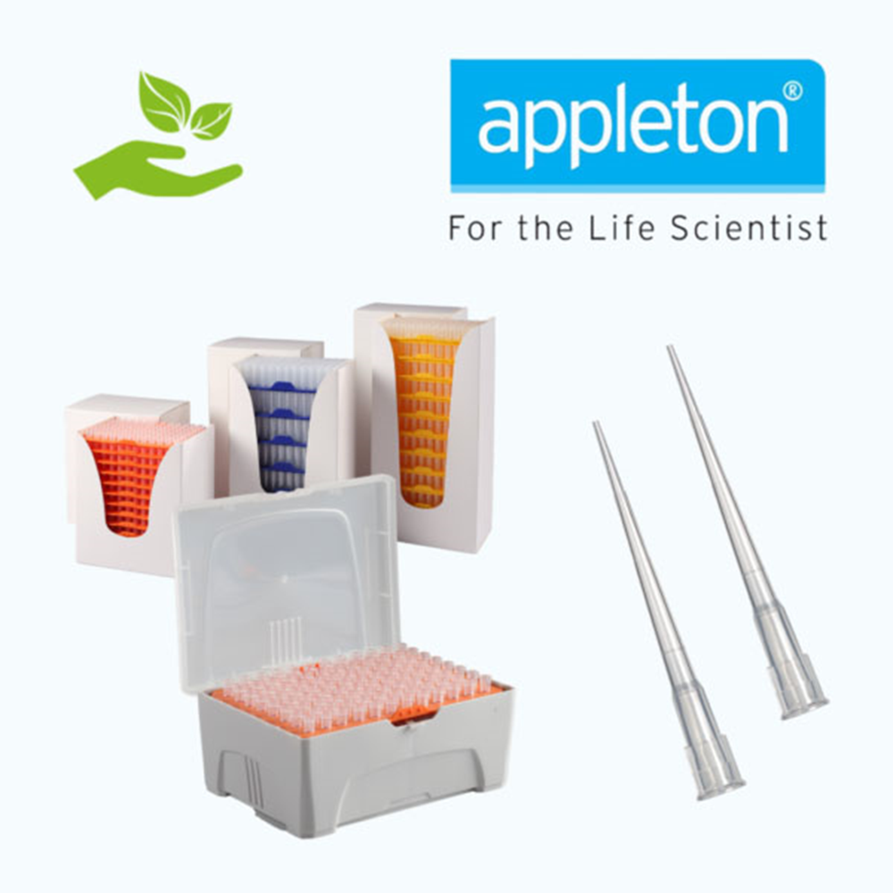 Picture of 10uL pipette tips, hinged 10x96 rack, low retention, extended length, graduated, sterile, Appleton