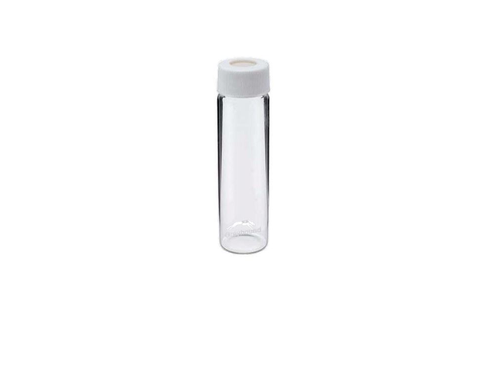 Picture of 60mL EPA/VOA Vial, Class 1, Screw Top, Clear Glass + 24-414mm Open Top White PP Cap with 3mm PTFE/Silicone Septa